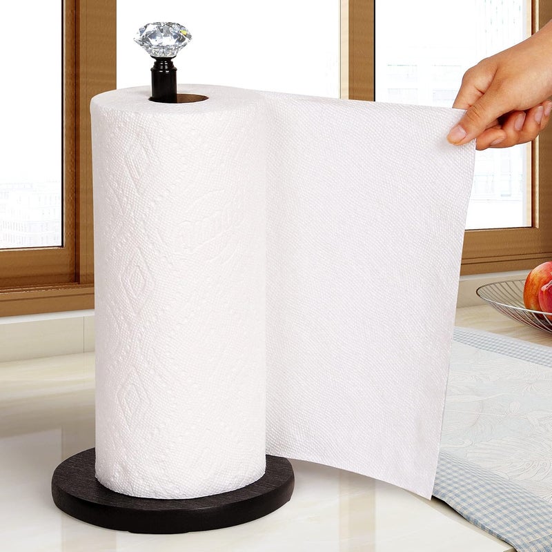 OBODING Paper Towel Holder Countertop, , Crystal Paper Towel Stand Holder, Black Solid Wood Weighted Paper Towel Holders for Standard and Large Size Rolls (Black) - Image 5